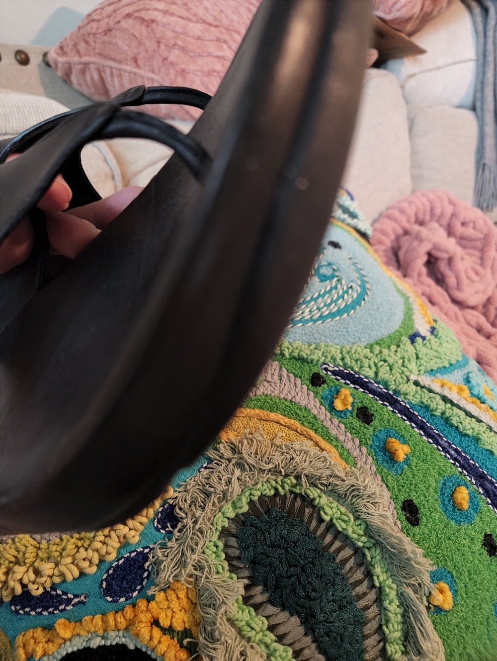 Black Leather Women's Toe-Post Sandals - Picture 7 of 10